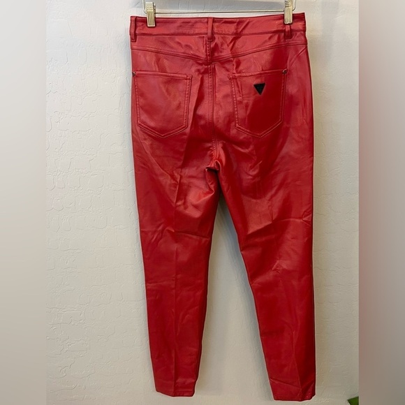Guess faux leather vegan casual chino pant, red, sz 8, stretchy, NWOT - Picture 3 of 16